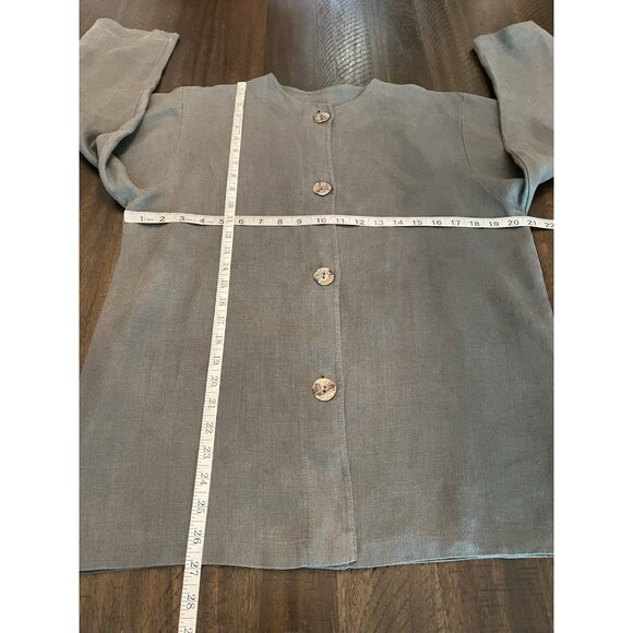 What’s Up Gray 100% Linen Button Front Boxy Top Blouse Size Small Lagenlook - Picture 4 of 7